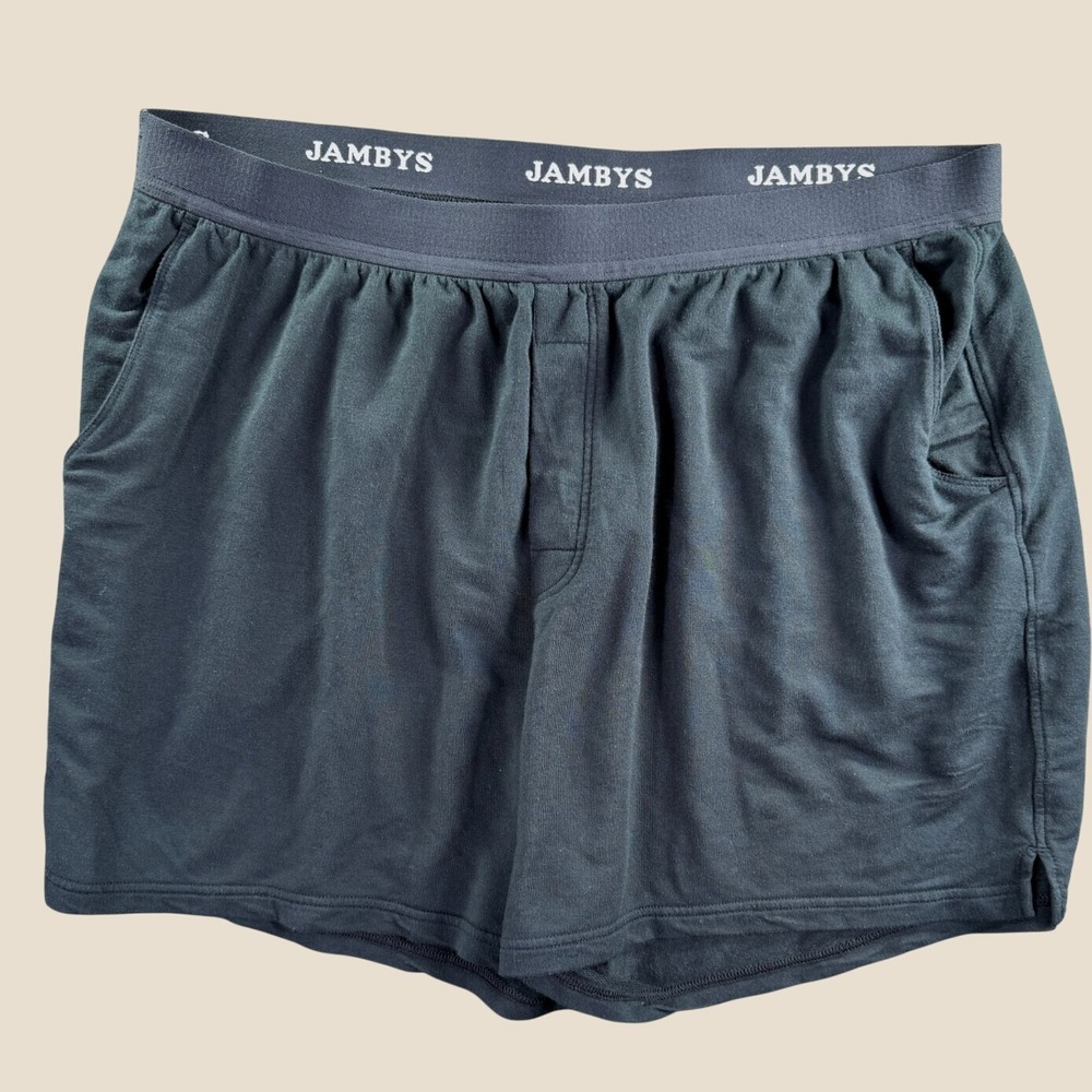 Jambys House Shorts Men 2XL Black Lounge Modal Stretch Pockets Sleep Comfort